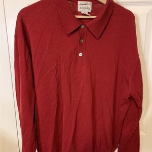 Alfani Men's Sz XL Rich Red Polo sweater Shirt extra fine Italian merino wool